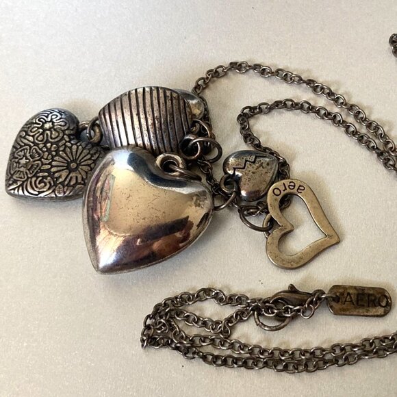 Lot of 3 Aeropostale Silver Tone Heart Charms Pendant Necklace Heart preloved - Picture 4 of 8